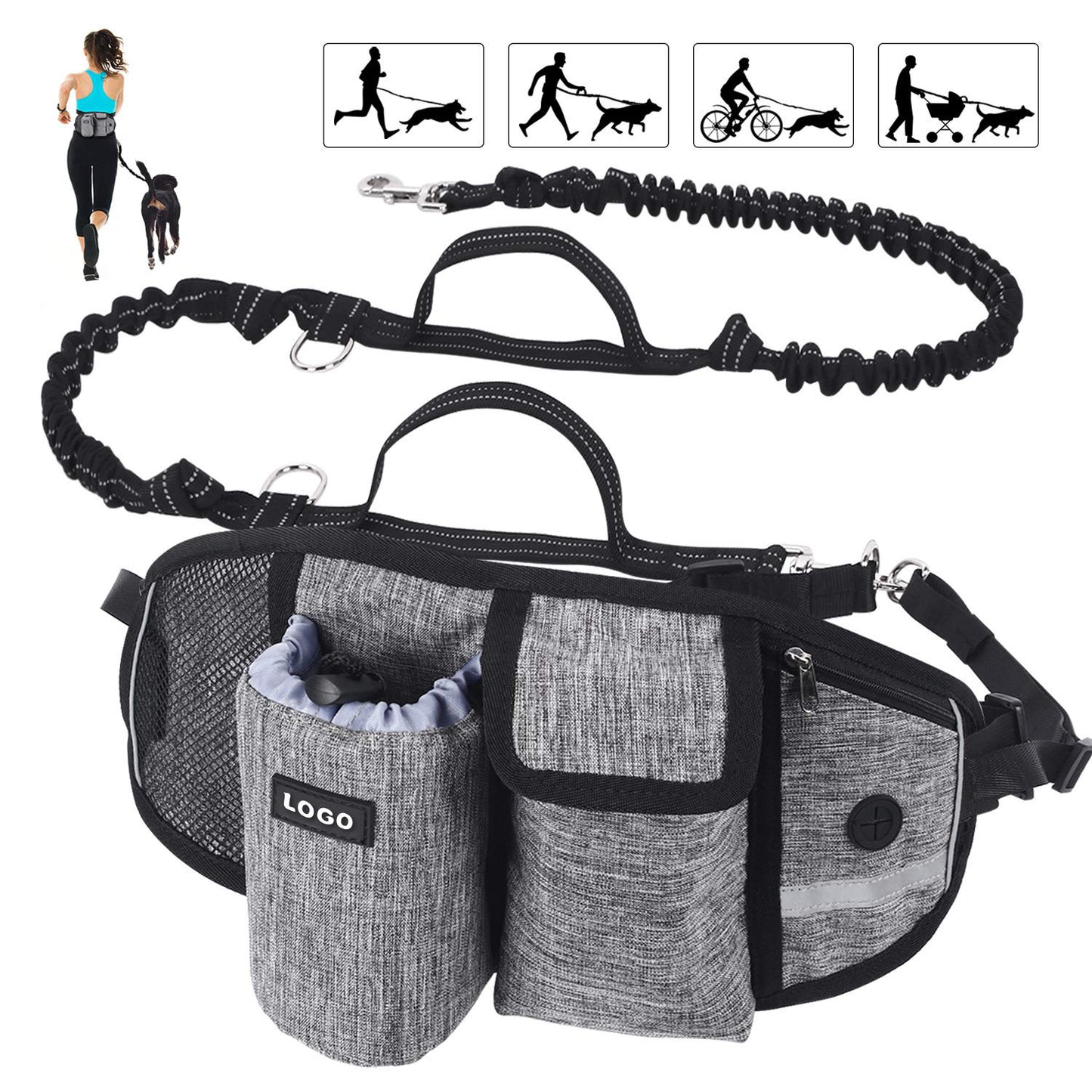 Hands-Free Dog Leash & Waist Bag with Food/Water Storage